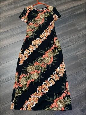 Hilo Hattie Hawaiian Tropical Pineapple Print Maxi Dress - Size XS